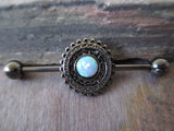 Custom Lengths White Opal Mandala Surgical Steel 316L Barbell Industrial 14G (1.6mm) Piercing
