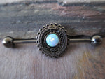 Custom Lengths Blue Opal Mandala Surgical Steel 316L Barbell Industrial 14G (1.6mm) Piercing