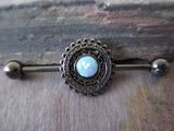 Custom Lengths Blue Opal Mandala Surgical Steel 316L Barbell Industrial 14G (1.6mm) Piercing