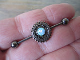 Custom Lengths Blue Opal Mandala Surgical Steel 316L Barbell Industrial 14G (1.6mm) Piercing