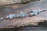 Custom Lengths Crystal Silver Ion Plated Triple Sun Surgical Steel 316L Barbell Industrial Small Balls 14G (1.6mm) Piercing