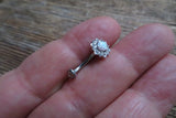 14K Gold Plated Floating Minimalist Custom Lengths Opal Crystal Flower Gems Belly Ring 14g VCH Internally Threaded Piercing