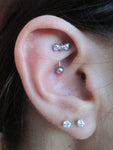 Made with Swarovski Crystals Heart Bow Curve Eyebrow Rook Daith Bar Ring 16G (1.2mm) Piercing 10mm