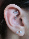 Made with Swarovski Crystals Heart Bow Curve Eyebrow Rook Daith Bar Ring 16G (1.2mm) Piercing 10mm