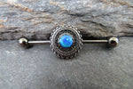 Custom Lengths Blue Opal Mandala Surgical Steel 316L Barbell Industrial 14G (1.6mm) Piercing