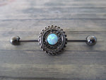 Custom Lengths Blue Opal Mandala Surgical Steel 316L Barbell Industrial 14G (1.6mm) Piercing