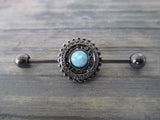 Custom Lengths Blue Opal Mandala Surgical Steel 316L Barbell Industrial 14G (1.6mm) Piercing