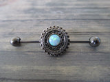Custom Lengths White Opal Mandala Surgical Steel 316L Barbell Industrial 14G (1.6mm) Piercing