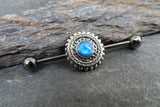 Custom Lengths Blue Opal Mandala Surgical Steel 316L Barbell Industrial 14G (1.6mm) Piercing