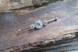 Custom Lengths Crystal Silver Ion Plated Triple Sun Surgical Steel 316L Barbell Industrial Small Balls 14G (1.6mm) Piercing