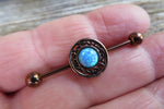 Copper Blue Opal Mandala Surgical Steel 316L Barbell Industrial 14G (1.6mm) Piercing