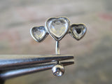 Silver Triple Heart Clear Crystal Curve Eyebrow Rook Bar Ring 16g (1.2mm) Piercing