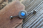 Custom Lengths Blue Opal Mandala Surgical Steel 316L Barbell Industrial 14G (1.6mm) Piercing