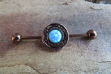 Copper Blue Opal Mandala Surgical Steel 316L Barbell Industrial 14G (1.6mm) Piercing