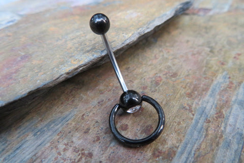 Black IP Custom Lengths Crystal Knocker Belly Ring VCH Ring 14g (1.6mm) Piercing