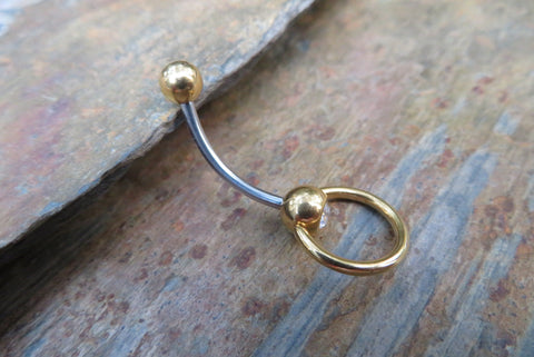 Gold IP Custom Lengths Crystal Knocker Belly Ring VCH Ring 14g (1.6mm) Piercing