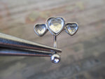 Silver Triple Heart Clear Crystal Curve Eyebrow Rook Bar Ring 16g (1.2mm) Piercing