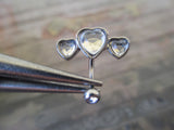 Silver Triple Heart Clear Crystal Curve Eyebrow Rook Bar Ring 16g (1.2mm) Piercing