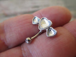 Silver Triple Heart Clear Crystal Curve Eyebrow Rook Bar Ring 16g (1.2mm) Piercing