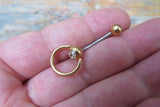 Gold IP Custom Lengths Crystal Knocker Belly Ring VCH Ring 14g (1.6mm) Piercing
