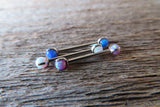16G 14G Blue Fire Opal Pronged Internally Threaded Steel Barbell Bridge Nipple Ring Cartilage Helix 16G (1.2mm) 14G (1.6mm) Piercing