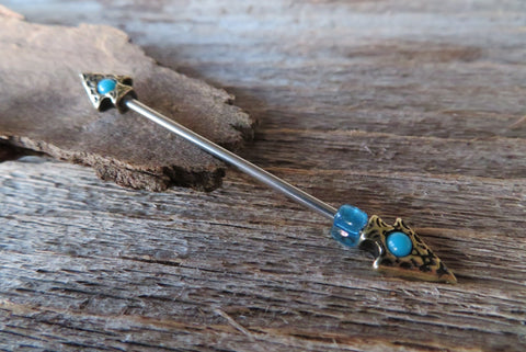 Turquoise Bronze Arrow Surgical Steel 316L Barbell Industrial 14G (1.6mm) Piercing