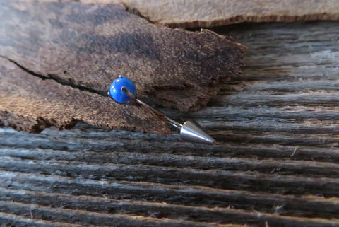 Blue Fire Opal Spike Vertical Lip Internally Threaded Surgical Steel Barbell Curve Eyebrow Ring 16G (1.2mm) Piercing