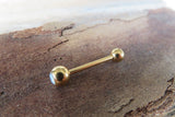 Blue Gold IP Opalite 100% Surgical Steel 316L Barbell Tongue Ring 14G (1.6mm) Piercing