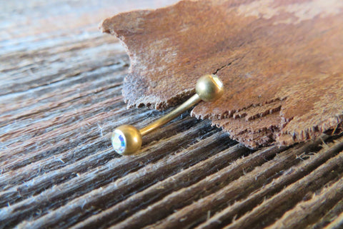 Vertical Lip Aurora Borealis Matte Gold IP Surgical Steel Curve Eyebrow Rook Barbell Ring 16g (1.2mm) Lip Piercing