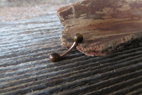 Rose Gold IP Tiger Eye Natural Stone 16G (1.2mm) Internally Threaded Surgical Steel Barbell Curve Eyebrow Ring 8mm Piercing