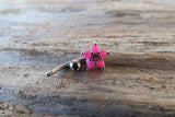 Blue Flower Glitter Crystal Vertical Lip Curve Eyebrow Rook Bar Ring 16g (1.2mm) Piercing