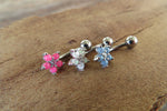 White Flower Glitter Crystal Vertical Lip Curve Eyebrow Rook Bar Ring 16g (1.2mm) Piercing