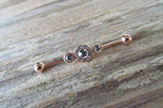 Custom Lengths Crystal Rose Gold Ion Plated Triple Sun Surgical Steel 316L Barbell Industrial Small Balls 14G (1.6mm) Piercing