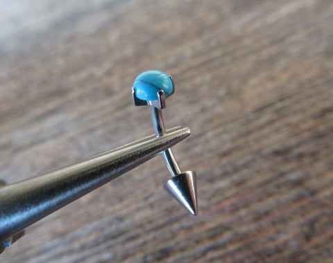 Spike Vertical Lip Natural Turquoise Howlite Stone 16G 100% Surgical Steel Curve Eyebrow Rook Barbell Ring Lip Piercing