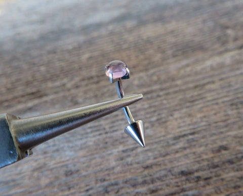 Spike Vertical Lip Natural Amethyst Stone 16G 100% Surgical Steel Curve Eyebrow Rook Barbell Ring Lip Piercing