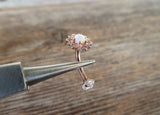 Floating Rose Gold IP Minimalist Custom Lengths Opal Crystal Flower Gems Belly Ring 14g Internally Threaded Piercing 14K Gold Plated