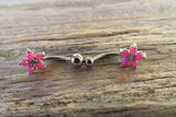 White Flower Glitter Crystal Vertical Lip Curve Eyebrow Rook Bar Ring 16g (1.2mm) Piercing