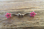 Blue Flower Glitter Crystal Vertical Lip Curve Eyebrow Rook Bar Ring 16g (1.2mm) Piercing