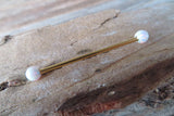 White Opal 100% Surgical Steel Industrial Scaffold Barbell 14G (1.6mm) Piercing