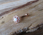 Gold Plated Minimalist Floating Opal Crystal Flower Gems Belly Ring 14g VCH Internally Threaded Piercing