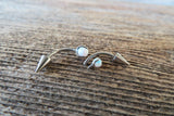 White Fire Opal Spike Vertical Lip Internally Threaded Surgical Steel Barbell Curve Eyebrow Ring 16G (1.2mm) Piercing