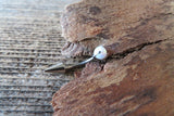 White Fire Opal Spike Vertical Lip Internally Threaded Surgical Steel Barbell Curve Eyebrow Ring 16G (1.2mm) Piercing