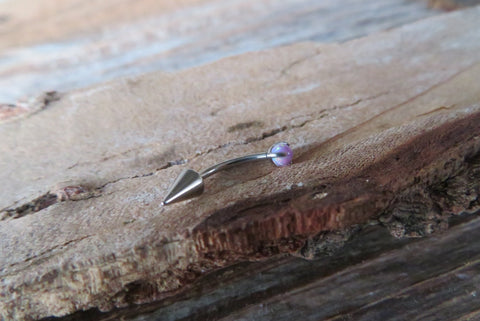 Purple Fire Opal Spike Vertical Lip Internally Threaded Surgical Steel Barbell Curve Eyebrow Ring 16G (1.2mm) Piercing