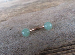 Minimalist Gold IP Petite Green Aventurine Natural 5mm Stone Belly Ring Curve 14G (1.6mm) Piercing