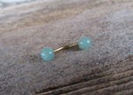 Minimalist Gold IP Petite Green Aventurine Natural 5mm Stone Belly Ring Curve 14G (1.6mm) Piercing