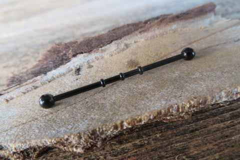 Black IP Bamboo Surgical Steel 316L Barbell Industrial Small Balls 14G (1.6mm) Piercing 38mm