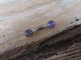 Minimalist Petite Amethyst Natural 5mm Stone Curve Belly Ring 14G (1.6mm) Surgical Steel VCH Piercing