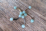 Minimalist Gold IP Petite Green Aventurine Natural 5mm Stone Belly Ring Curve 14G (1.6mm) Piercing