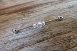 Triple Crystal Surgical Steel 316L Barbell Industrial Small Balls 14G (1.6mm) Piercing