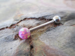 Pink Fire Opal 100% Surgical Steel Stone Barbell Tongue Ring 14G (1.6mm) Piercing Custom Lengths